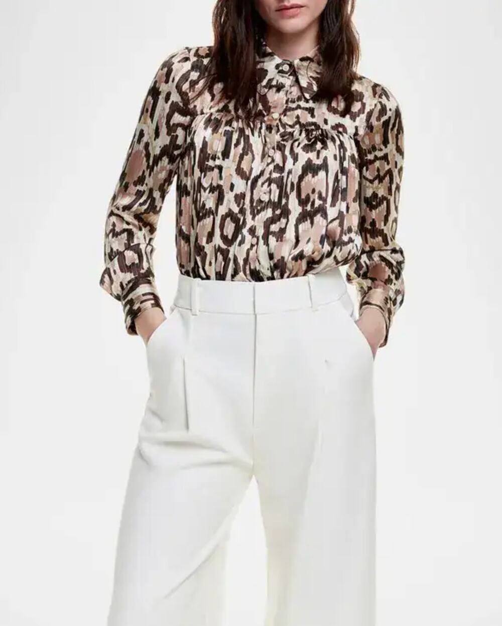 Smythe Womens Blouse Small Abstract Leopard Print Shirred Button Down Canada